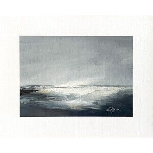 8x10 Original Oil Painting Abstract Seascape Neutral Modern Contemporary Signed
